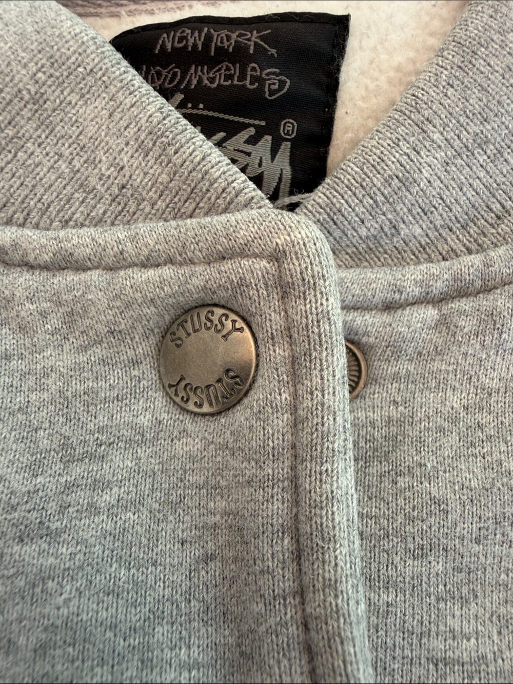 Stüssy Gray Varsity Snap Front Jacket Pink Logo Embroidered Size M Streetwear - Picture 7 of 7